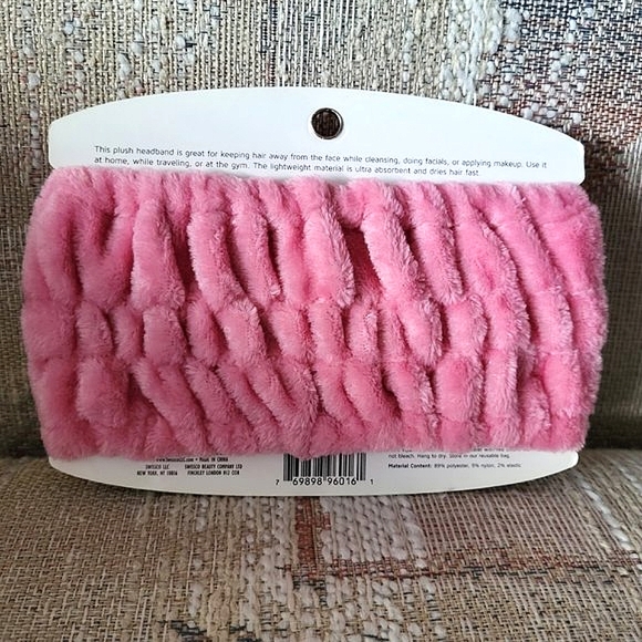 *NEW* PRECISION BEAUTY Pink Plush Cosmetic Headband + Bow Ultra Absorbent - Picture 2 of 3